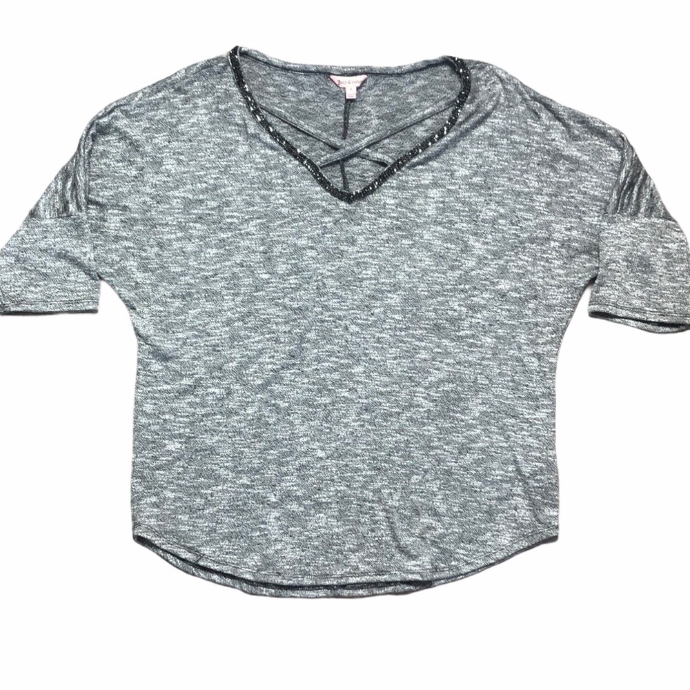 Juicy Couture Short Sleeve Gem NeckLine Sweater